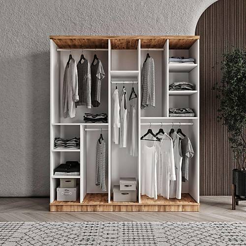 cretsiz Montaj Rosa 5 Kapakl Aynal Komple MDF Gardrop