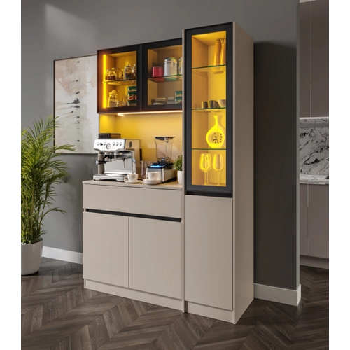 Viona Kum Beji Midi Sa� Vitrinli Komple MDF LED Ayd�nlatmal� Kahve K��esi