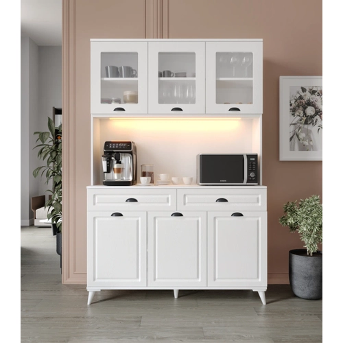 Luna Kahve K��esi - 140 cm MDF Mutfak Dolab� Ayakl� - LED Ayd�nlatmal� - �cretsiz Montaj