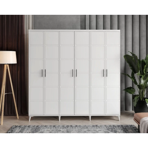�cretsiz Montaj Milano 6 Kapakl� Komple MDF Beyaz Gard�rop