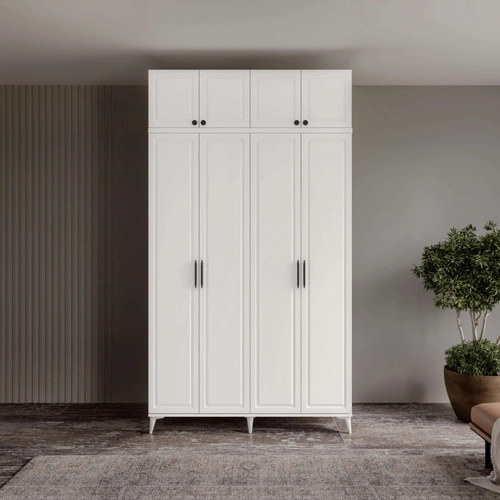 �cretsiz Montaj Milas 4 Kapakl� Komple MDF Ayakl� Y�kl�kl� Gard�rop