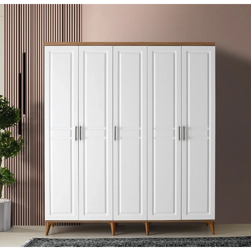 �cretsiz Montaj Sport 5 Kapakl�  Komple MDF Atlantik �am-Beyaz Gard�rop