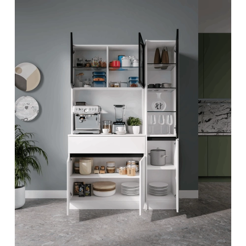 Lotus Midi Sa� Vitrinli Kahve K��esi Komple MDF LED Mutfak Dolab�