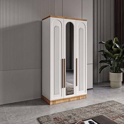 cretsiz Montaj Flora 3 Kapakl Aynal Komple MDF Gardrop