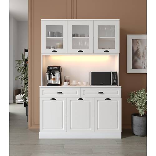 Luna Kahve K��esi - 140 cm MDF Mutfak Dolab� - LED Ayd�nlatmal� - �cretsiz Montaj