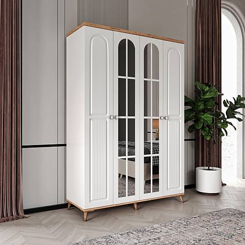 cretsiz Montaj Bohem 4 Kapakl Aynal Komple MDF  Gardrop