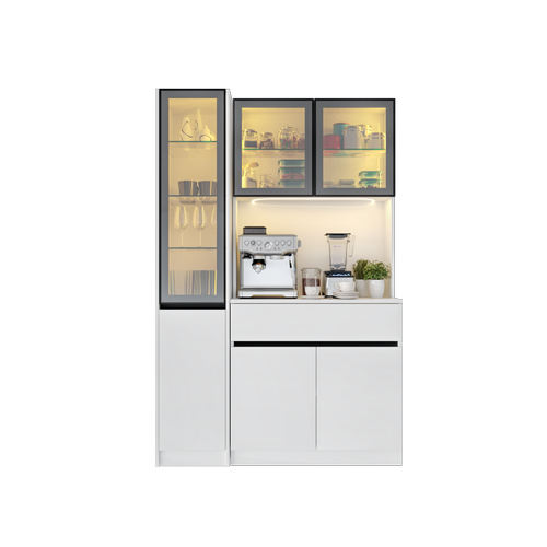 Lotus Midi Sol Vitrinli Kahve K��esi Komple MDF LED Mutfak Dolab�