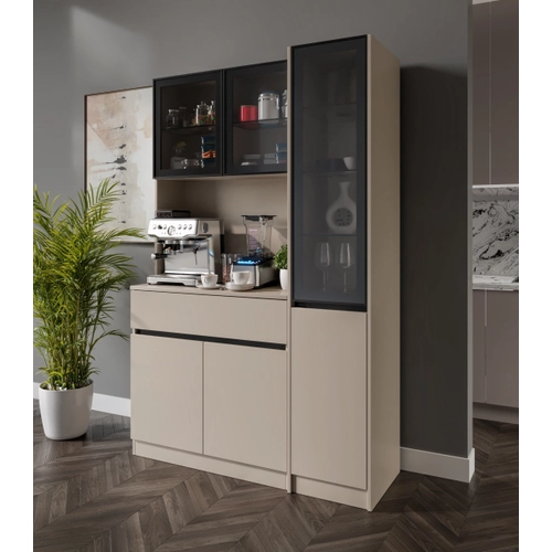 Viona Kum Beji Midi Sa� Vitrinli Komple MDF LED Ayd�nlatmal� Kahve K��esi