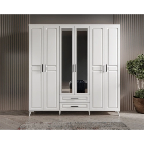�cretsiz Montaj G�zde 6 Kapakl� Komple MDF Beyaz Yatak Odas� Tak�m�