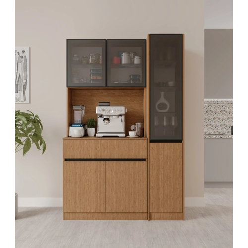 Bambu Midi Sa� Vitrinli Komple MDF LED Ayd�nlatmal� Kahve K��esi
