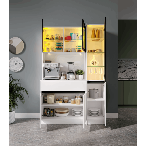 Lotus Midi Sa� Vitrinli Kahve K��esi Komple MDF LED Mutfak Dolab�