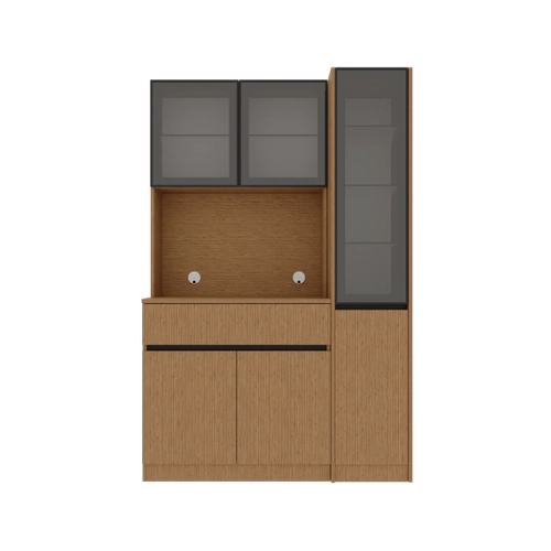 Bambu Midi Sa� Vitrinli Komple MDF LED Ayd�nlatmal� Kahve K��esi