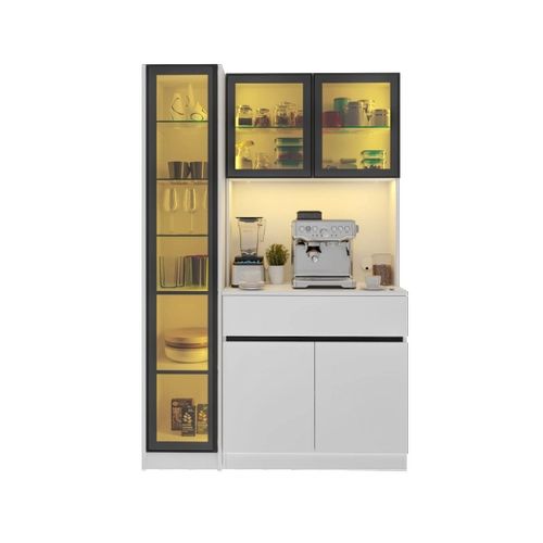 Moon Midi Sol Vitrinli Kahve K��esi Komple MDF LED Mutfak Dolab�