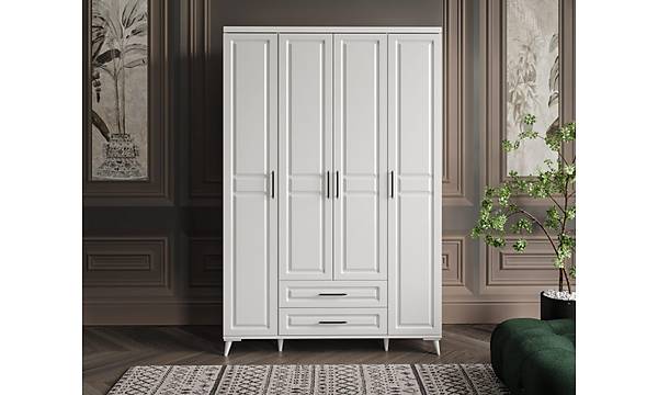 Komple MDF Gzde 4 Kapakl ekmeceli Beyaz Gardrop
