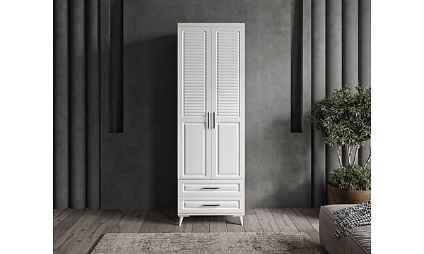 Sanat 2 Kapakl ekmeceli Komple MDF Beyaz Gardrop