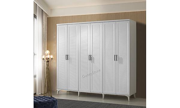 Paris 6 Kapakl  Komple MDF Beyaz Gardrop