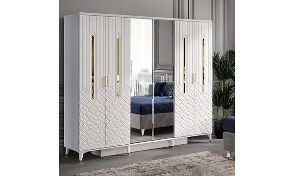Eyll 6 Kapakl Komple MDF Beyaz Yatak Odas Takm