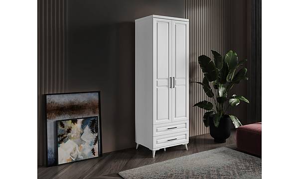 Komple MDF Gzde 2 Kapakl ekmeceli Beyaz Gardrop