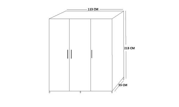 Paris 3 Kapakl Komple MDF Beyaz Gardrop