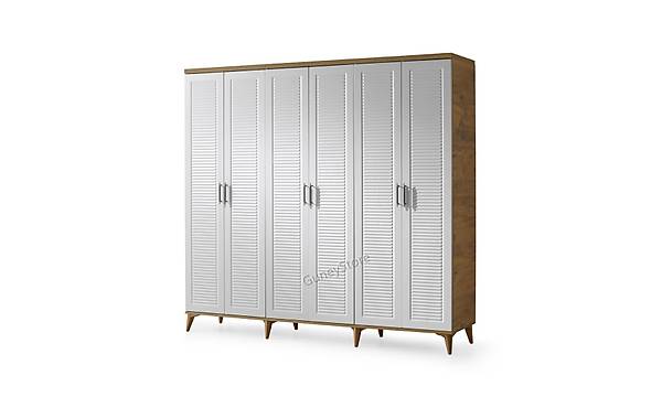 Paris 6 Kapakl  Komple MDF Atlantik am-Beyaz Gardrop cretsiz Montaj