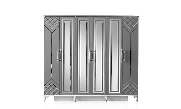 stanbul Gri 6 Kapakl Komple MDF Gardrop