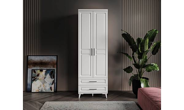Komple MDF Gzde 2 Kapakl ekmeceli Beyaz Gardrop
