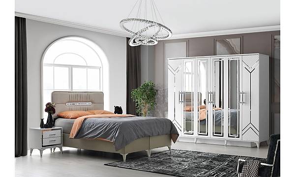 stanbul 6 Kapakl Komple MDF Beyaz Yatak Odas Takm