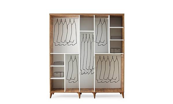 Paris 5 Kapakl  Komple MDF Atlantik am-Beyaz Beyaz Gardrop