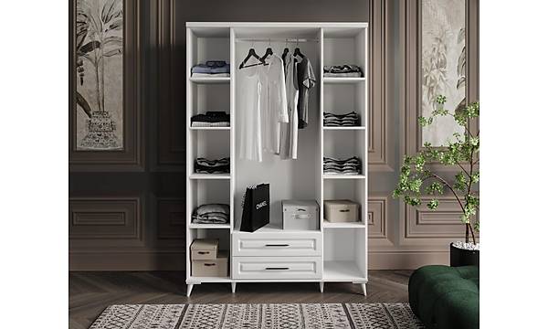 Komple MDF Gzde 4 Kapakl ekmeceli Beyaz Gardrop