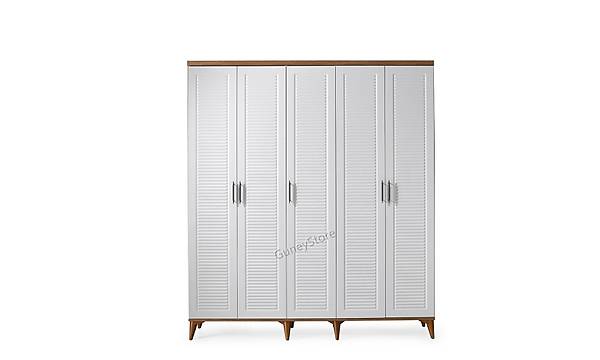 Paris 5 Kapakl  Komple MDF Atlantik am-Beyaz Beyaz Gardrop