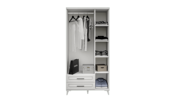 Komple MDF Gzde 3 Kapakl ekmeceli Beyaz Gardrop
