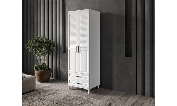 Sanat 2 Kapakl ekmeceli Komple MDF Beyaz Gardrop