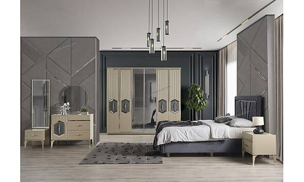 Topkap 6 Kapakl Komple MDF Yatak Odas Takm