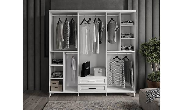 Gzde 6 Kapl Komple MDF Beyaz Yatak Odas Takm