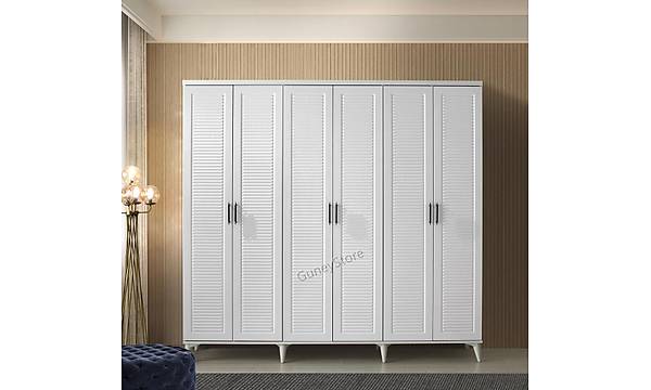 Paris 6 Kapakl  Komple MDF Beyaz Gardrop