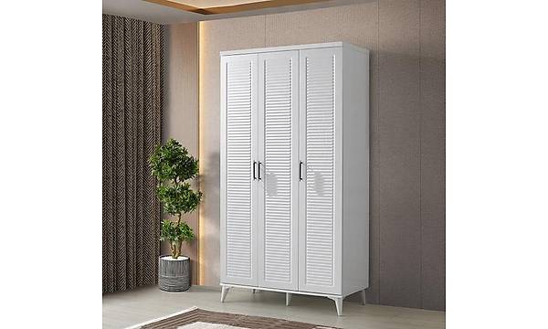 Paris 3 Kapakl Komple MDF Beyaz Gardrop