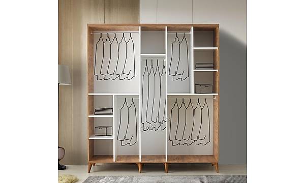 Paris 5 Kapakl  Komple MDF Atlantik am-Beyaz Beyaz Gardrop