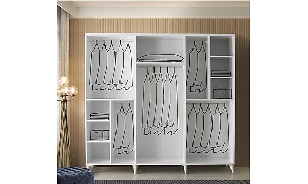 Paris 6 Kapakl  Komple MDF Beyaz Gardrop
