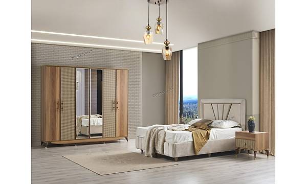 Leylak 6 Kapakl Komple MDF Yatak Odas Takm
