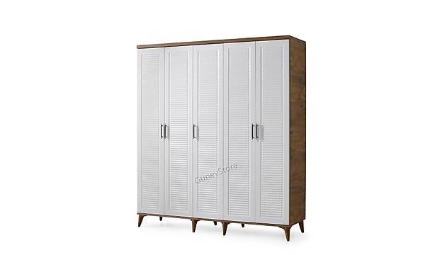 Paris 5 Kapakl  Komple MDF Atlantik am-Beyaz Beyaz Gardrop