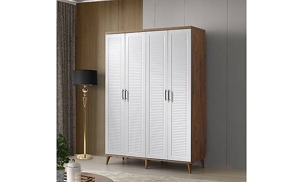 Paris 4 Kapakl  Komple MDF Atlantik am-Beyaz Beyaz Gardrop