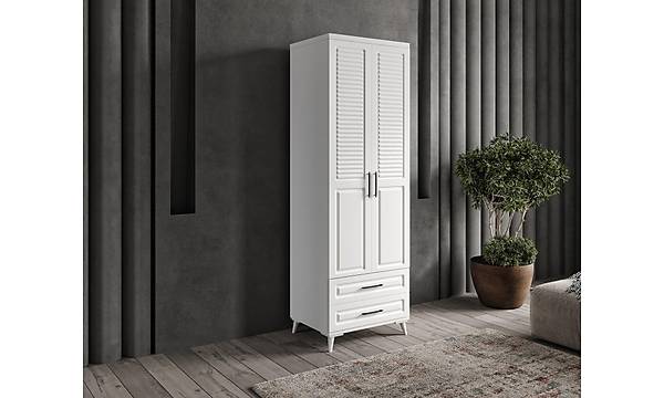 Sanat 2 Kapakl ekmeceli Komple MDF Beyaz Gardrop