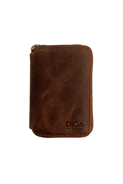 Diga Hakiki Deri Crazy Kahverengi Unisex Fermuarl Mini Czdan