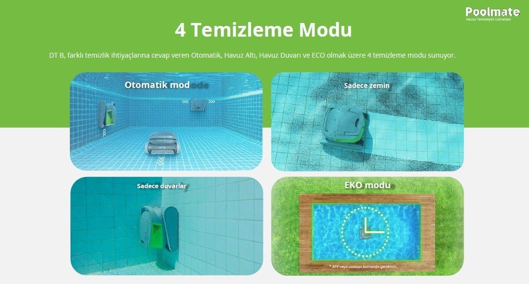 Chasing Poolmate 4 farkl� temizlik modu se�ene�i