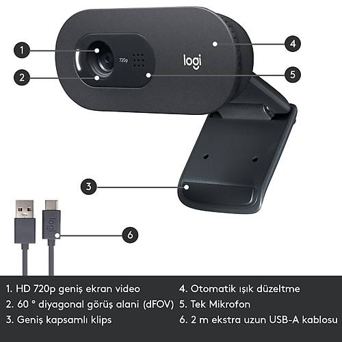 LOGITECH C505 WEBCAM HD - S�YAH 960-001364