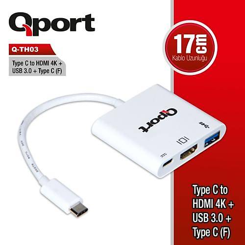 Qport Q-Th03 Type-C To Hdmi 4K+Usb 3.0+Type-C ev.