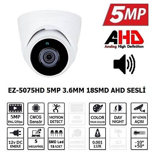 EZCOOL EZ-5075HD 5MP 3.6MM 18SMD AHD SESL DOME