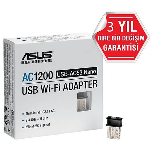 Asus USB-AC53 Nano AC1200 Kablosuz USB Adaptr