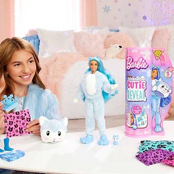 Barbie Cutie Reveal Snowflake Sparkle Bebekler Husky Köpek Yavrusu