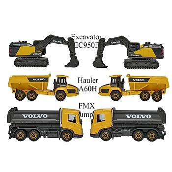 Majorette 1:64 Volvo naat Aralar 3'l Set Excavator EC950F Hauler A60H FMX Dumper